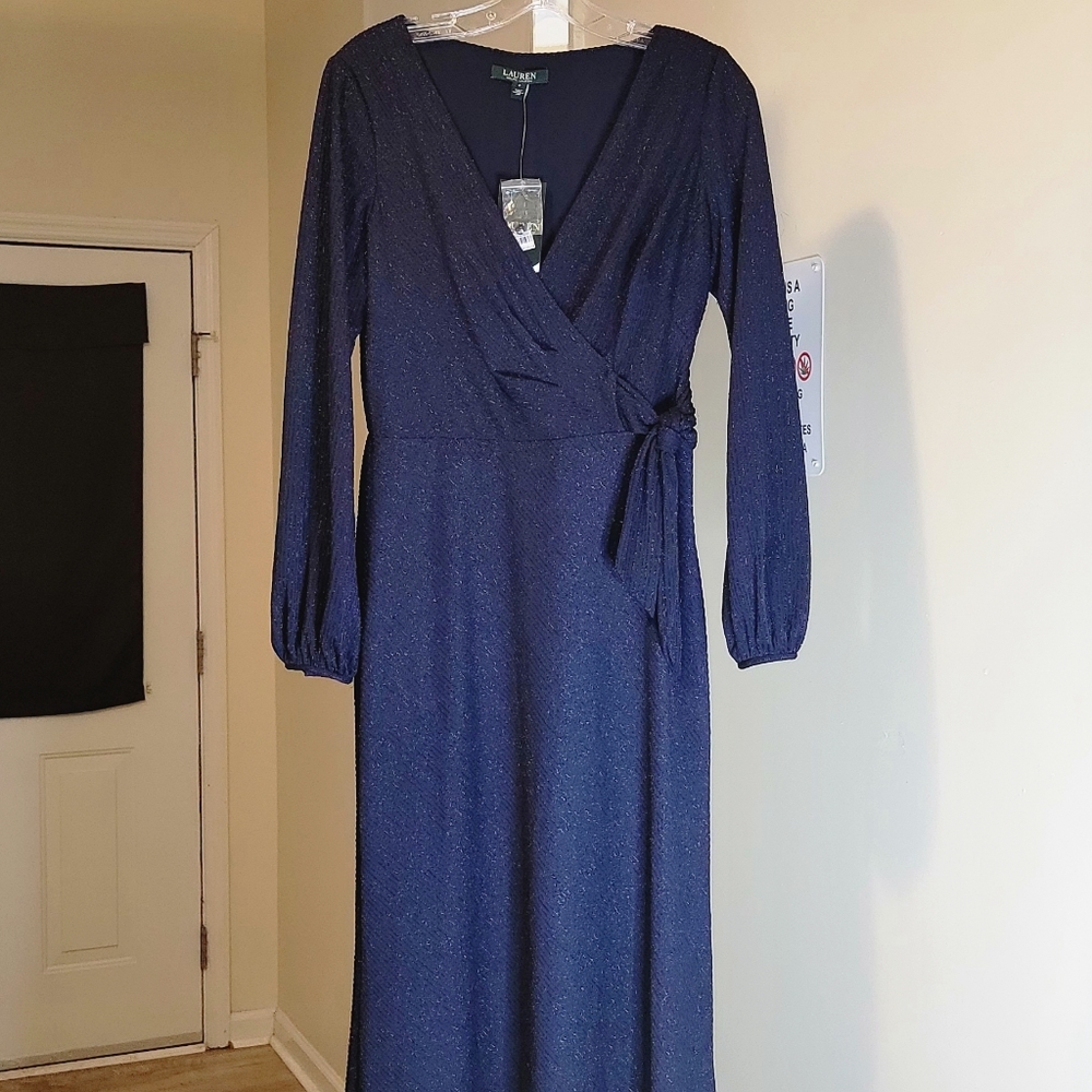 Metallic V-Neck Evening Dress